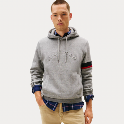 TOMMY HILFIGER - FELPA UOMO GRIGIA CON LOGO IN RILIEVO