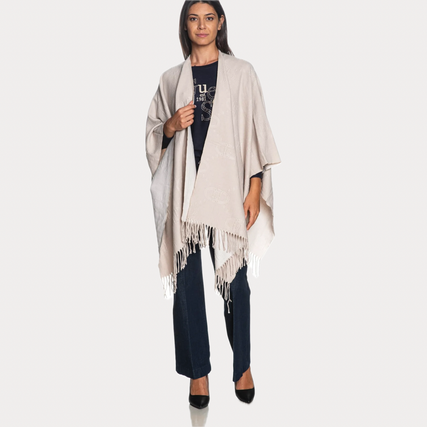 LIUJO - PONCHO DONNA BEIGE CON FRANGE