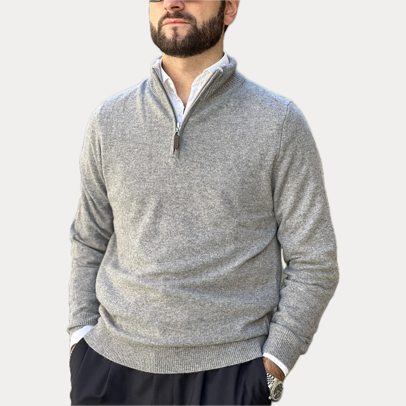 FTC - PULLOVER IN CASHMERE MEZZA ZIP