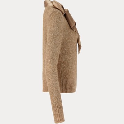 D.EXTERIOR - MAGLIA DONNA BEIGE CON FIOCCO IN RASO