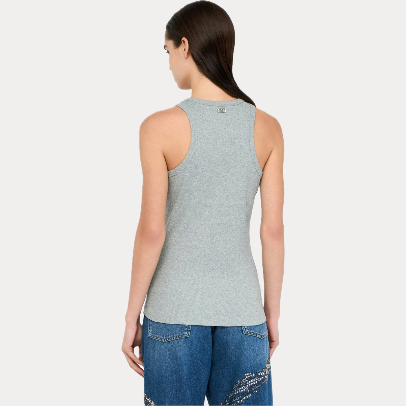 LIUJO - TOP DONNA GRIGIO CON APPLICAZIONI GIOIELLO