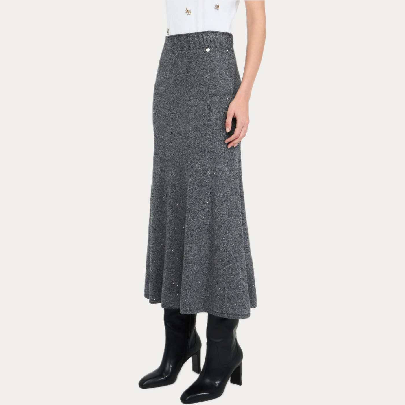 LIUJO - GONNA DONNA GRIGIA IN MAGLIA CON MICRO-PAILLETTES