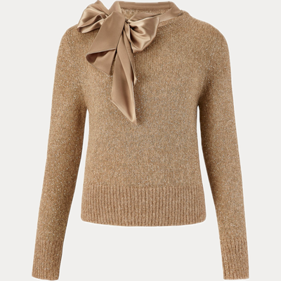 D.EXTERIOR - MAGLIA DONNA BEIGE CON FIOCCO IN RASO