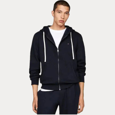 TOMMY HILFIGER - FELPA BLU CON CAPPUCCIO E ZIP