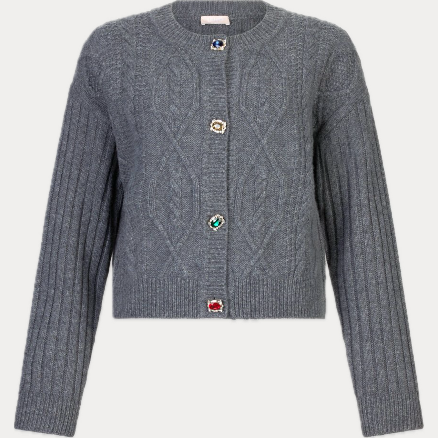 LIUJO - CARDIGAN DONNA GRIGIO IN LANA CON BOTTONI GIOIELLO