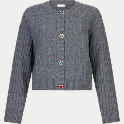 LIUJO - CARDIGAN DONNA GRIGIO IN LANA CON BOTTONI GIOIELLO