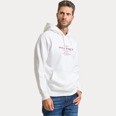 TOMMY HILFIGER - FELPA UOMO BIANCA CON CAPPUCCIO