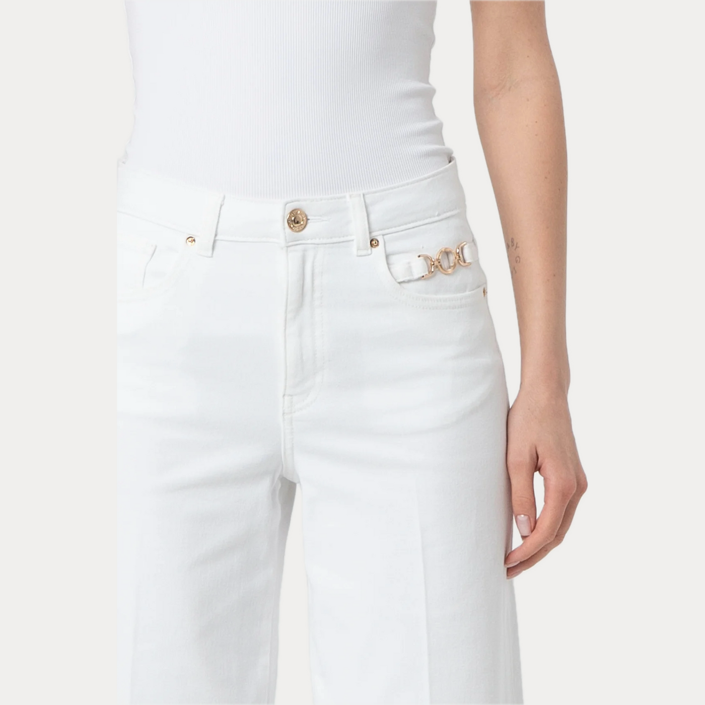 FRACOMINA - JEANS WIDE LEG IN BULL BIANCO