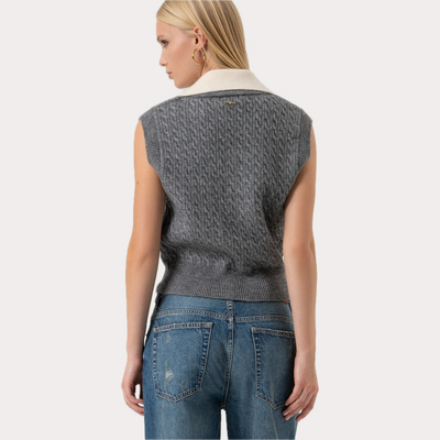 FRACOMINA - GILET DONNA REGULAR GRIGIO IN MAGLIA CON PUNTO TRECCIA