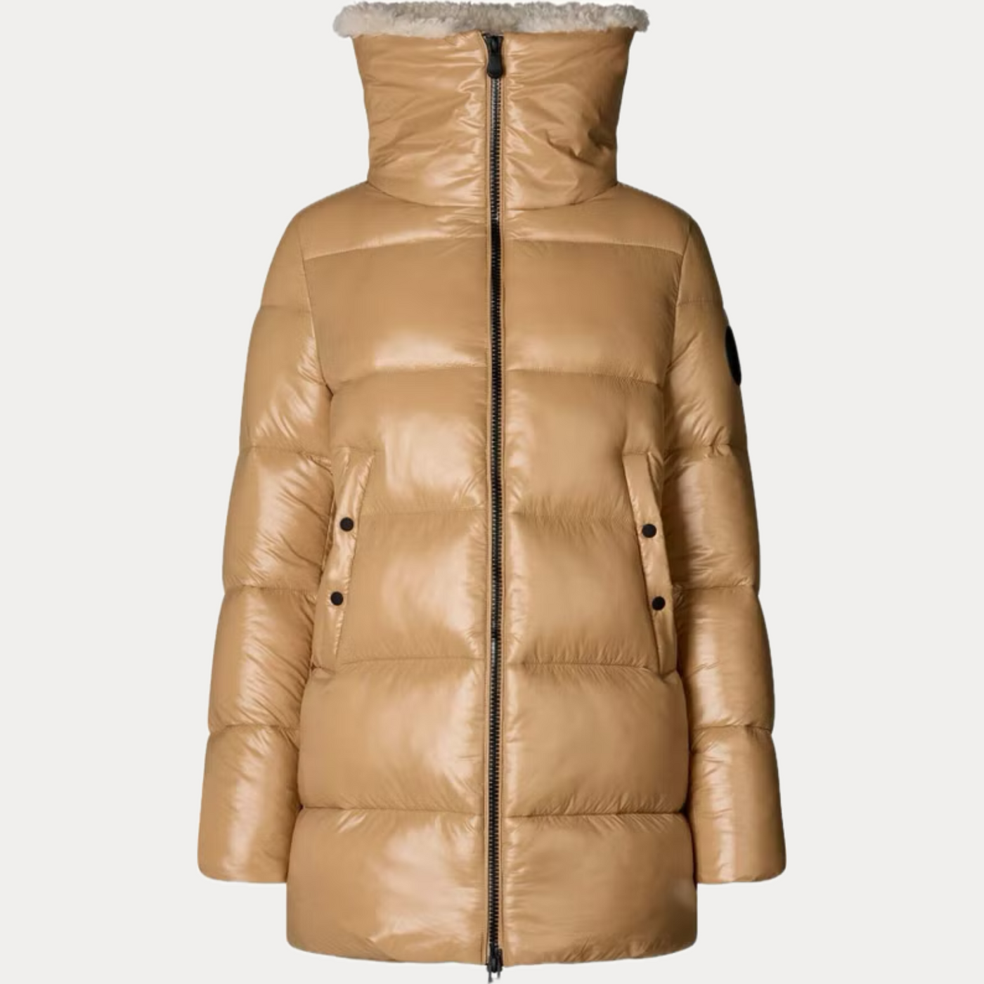 SAVE THE DUCK - PIUMINO DONNA BEIGE CON COLLO ALTO