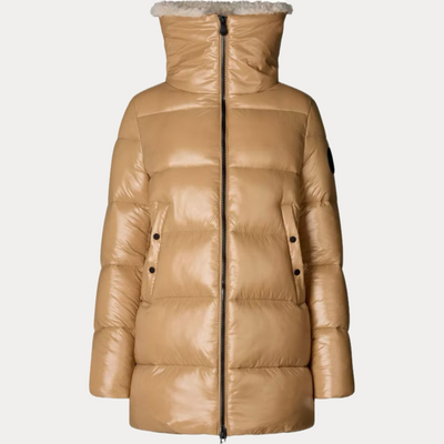 SAVE THE DUCK - PIUMINO DONNA BEIGE CON COLLO ALTO