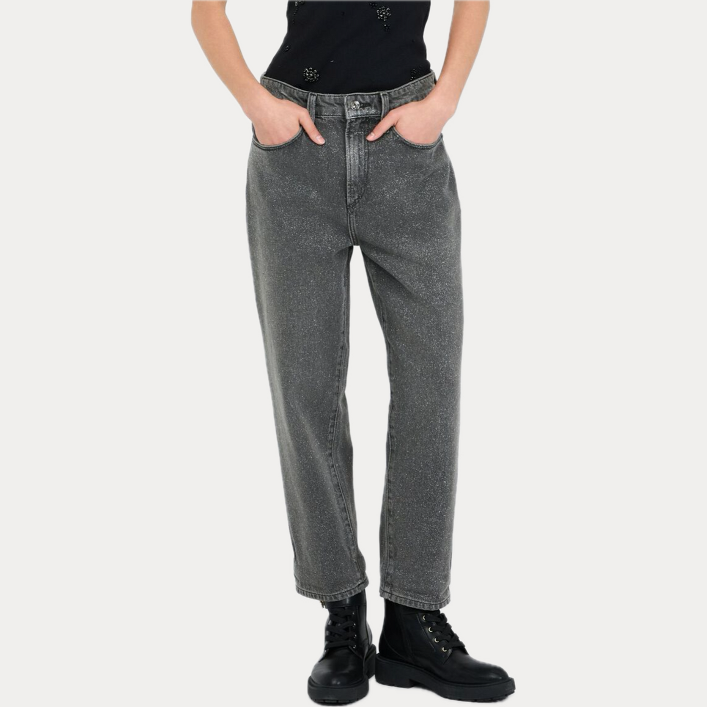 LIUJO - JEANS DONNA GRIGIO DRITTO CON GLITTER