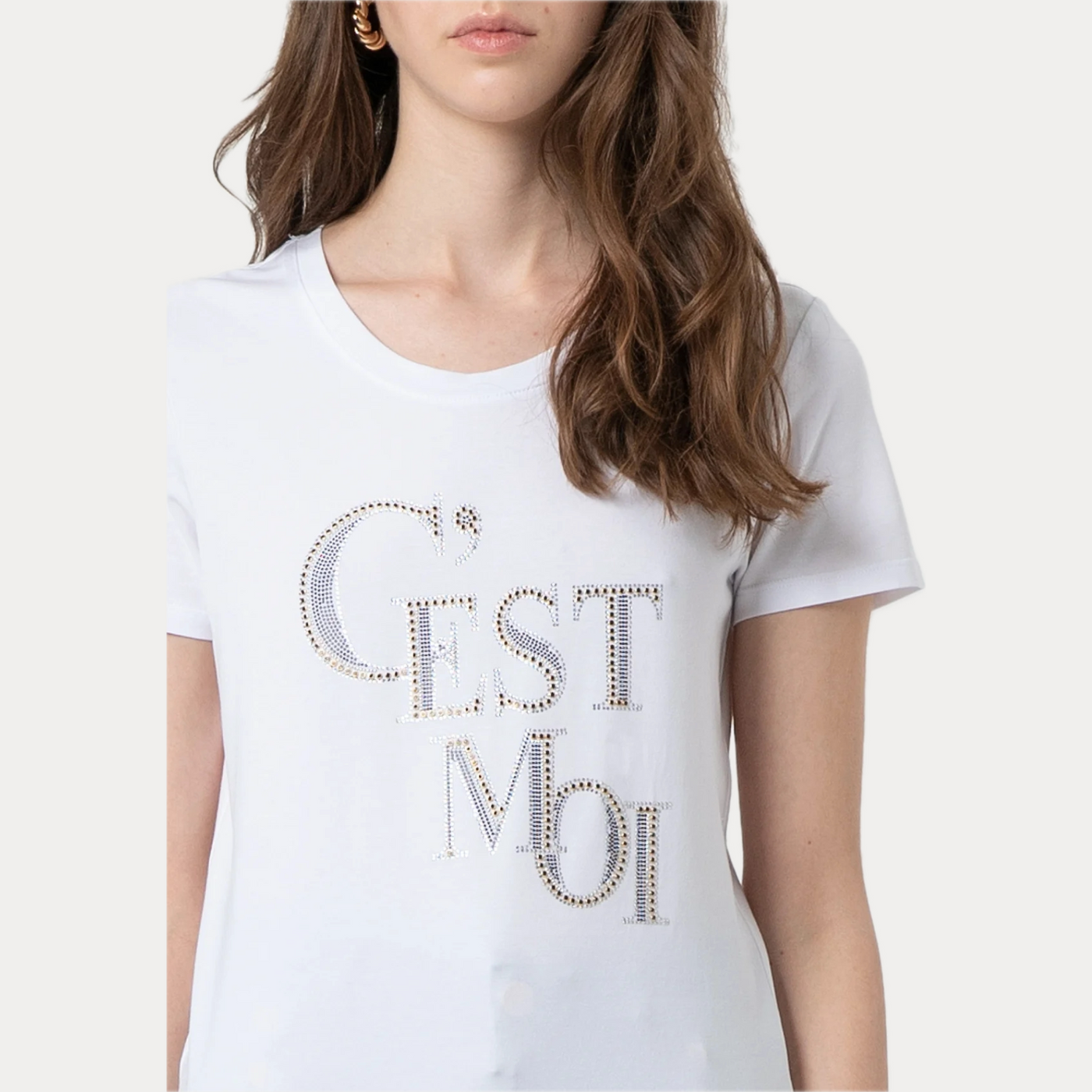 FRACOMINA - T-SHIRT IN JERSEY CON SCRITTA IN STRASS