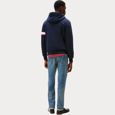TOMMY HILFIGER - FELPA UOMO BLU CON LOGO IN RILIEVO