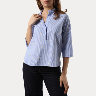 EMME MARELLA - BLUSA DONNA A RIGHE CON APPLICAZIONI E COLLO COREANO