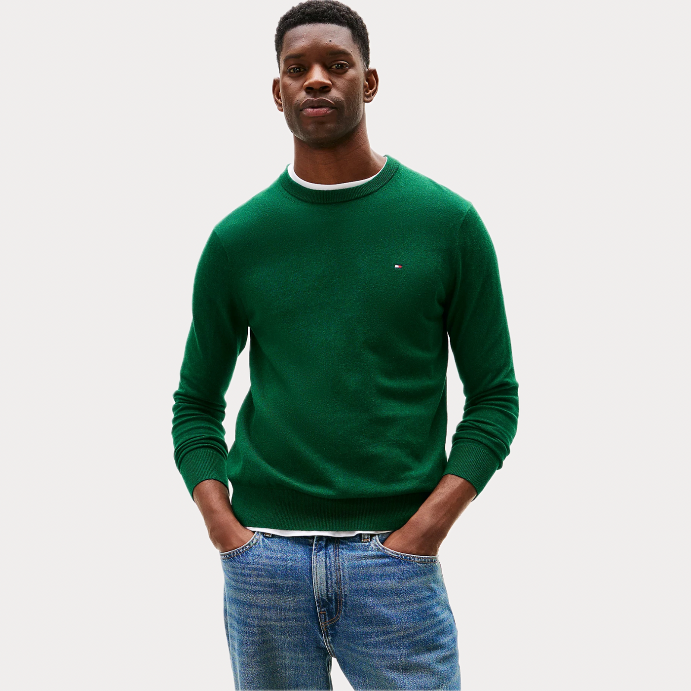 TOMMY HILFIGER - MAGLIA UOMO VERDE GIROCOLLO IN MISTO CASHMERE