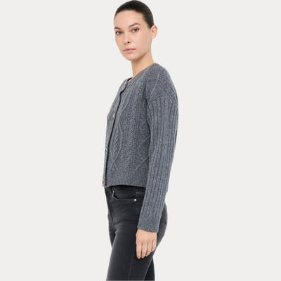 LIUJO - CARDIGAN DONNA GRIGIO IN LANA CON BOTTONI GIOIELLO
