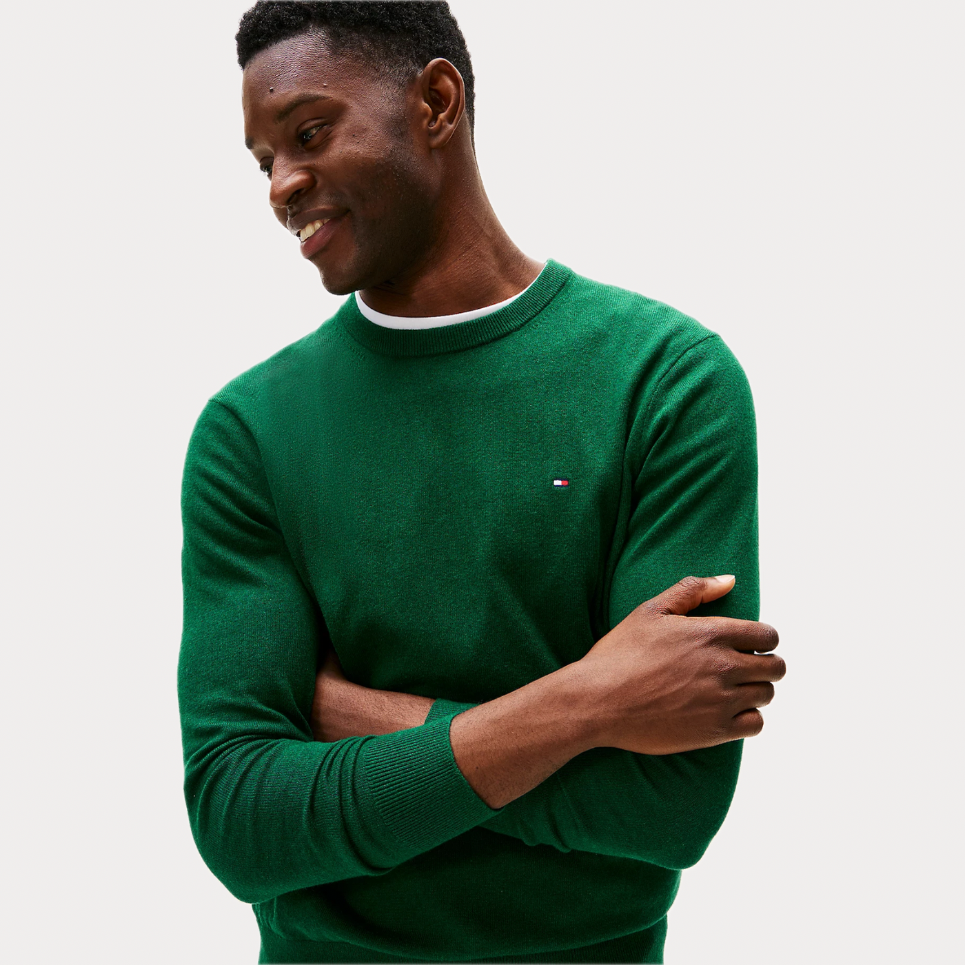 TOMMY HILFIGER - MAGLIA UOMO VERDE GIROCOLLO IN MISTO CASHMERE