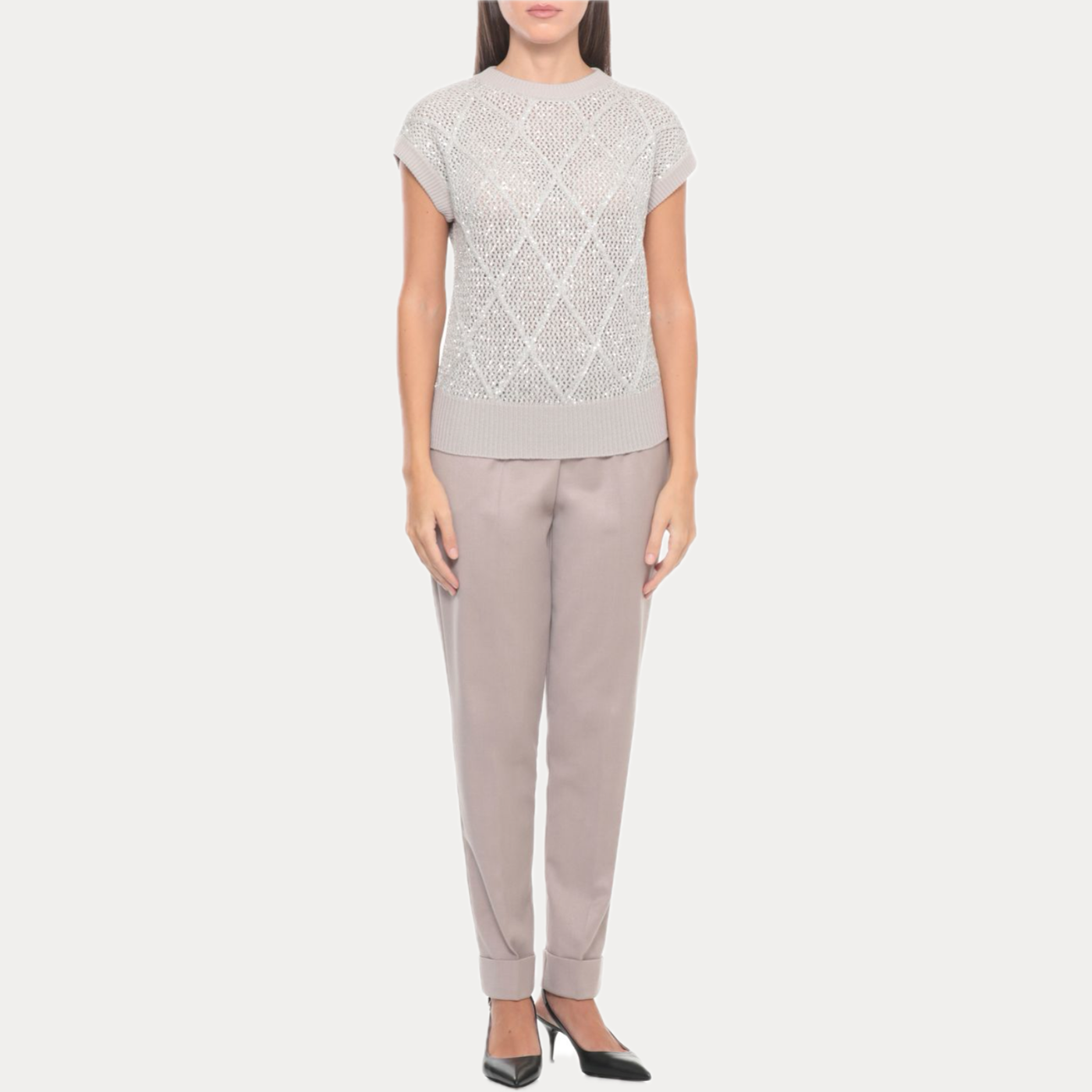 D.EXTERIOR - MAGLIA DONNA GRIGIA IN MISTO LANA E PAILLETTES