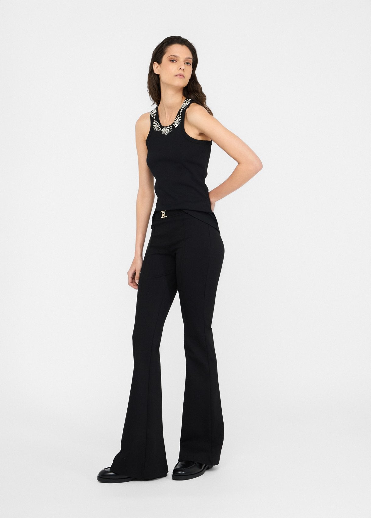 LIUJO - PANTALONE DONNA NERO FLARE CON CINTURA