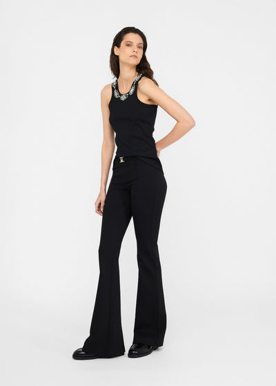 LIUJO - PANTALONE DONNA NERO FLARE CON CINTURA
