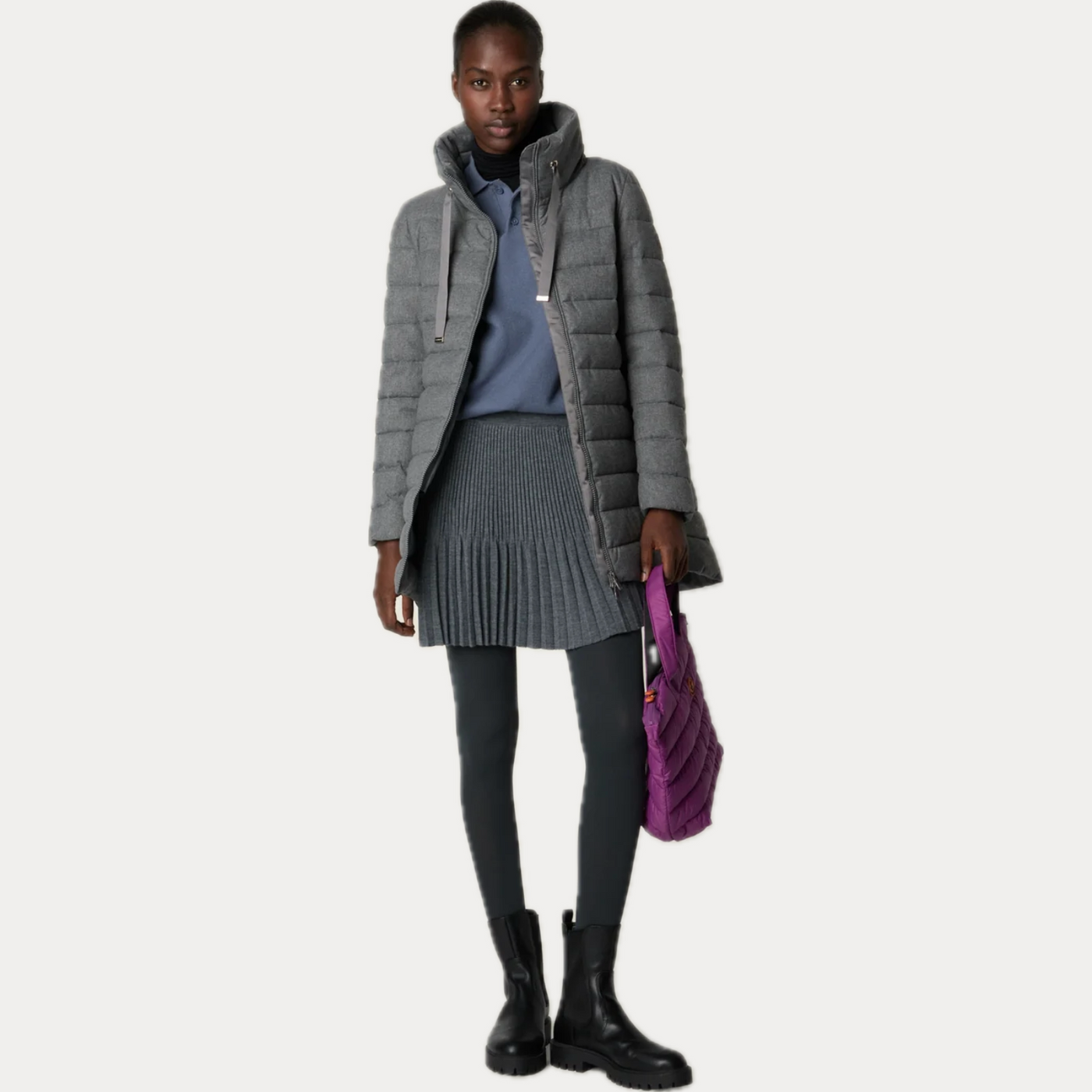 SAVE THE DUCK - PIUMINO DONNA GRIGIO CON COLLO ALTO JUNE