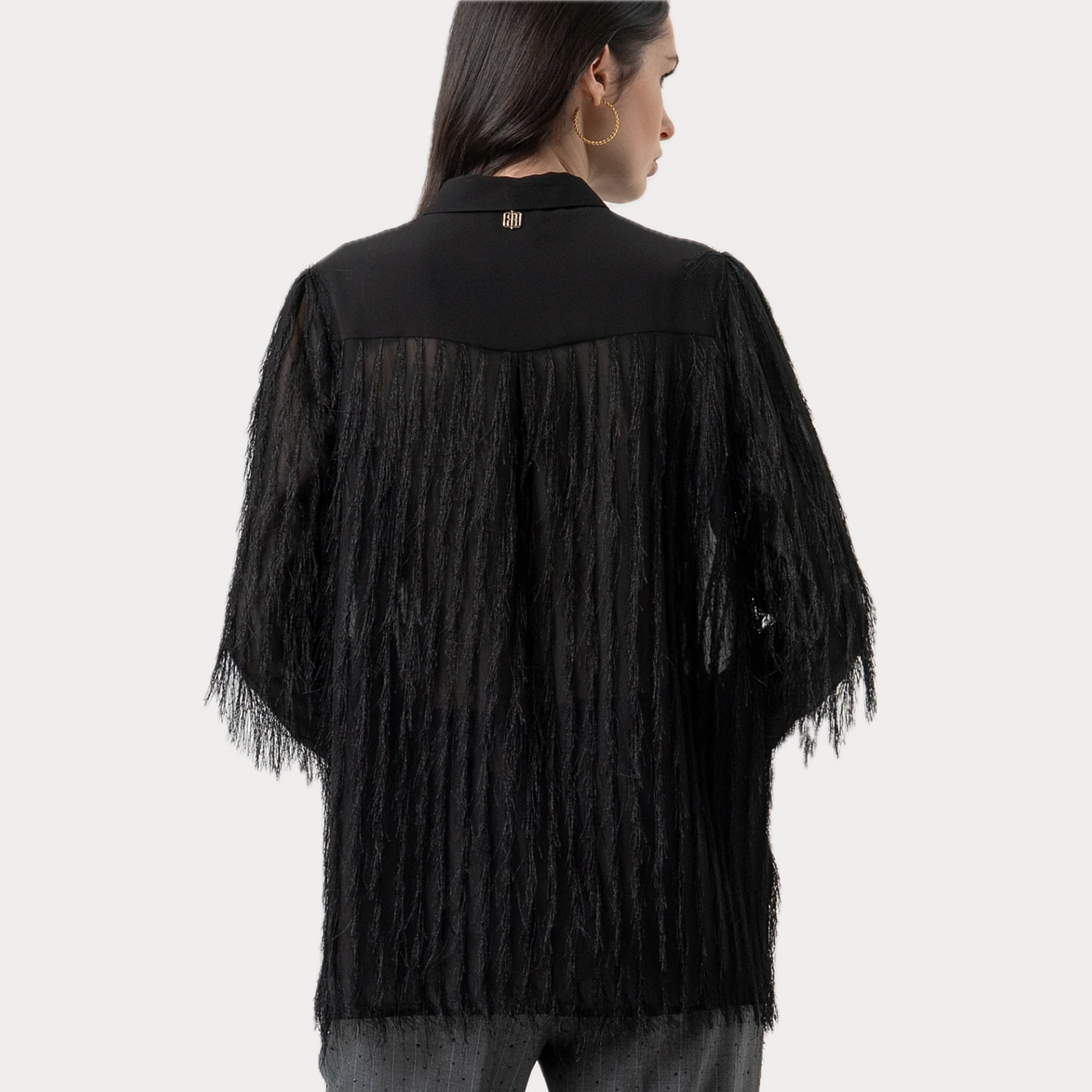 FRACOMINA - CAMICIA DONNA NERA CON FRANGE