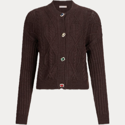 LIUJO - CARDIGAN DONNA MARRONE IN LANA CON BOTTONI GIOIELLO