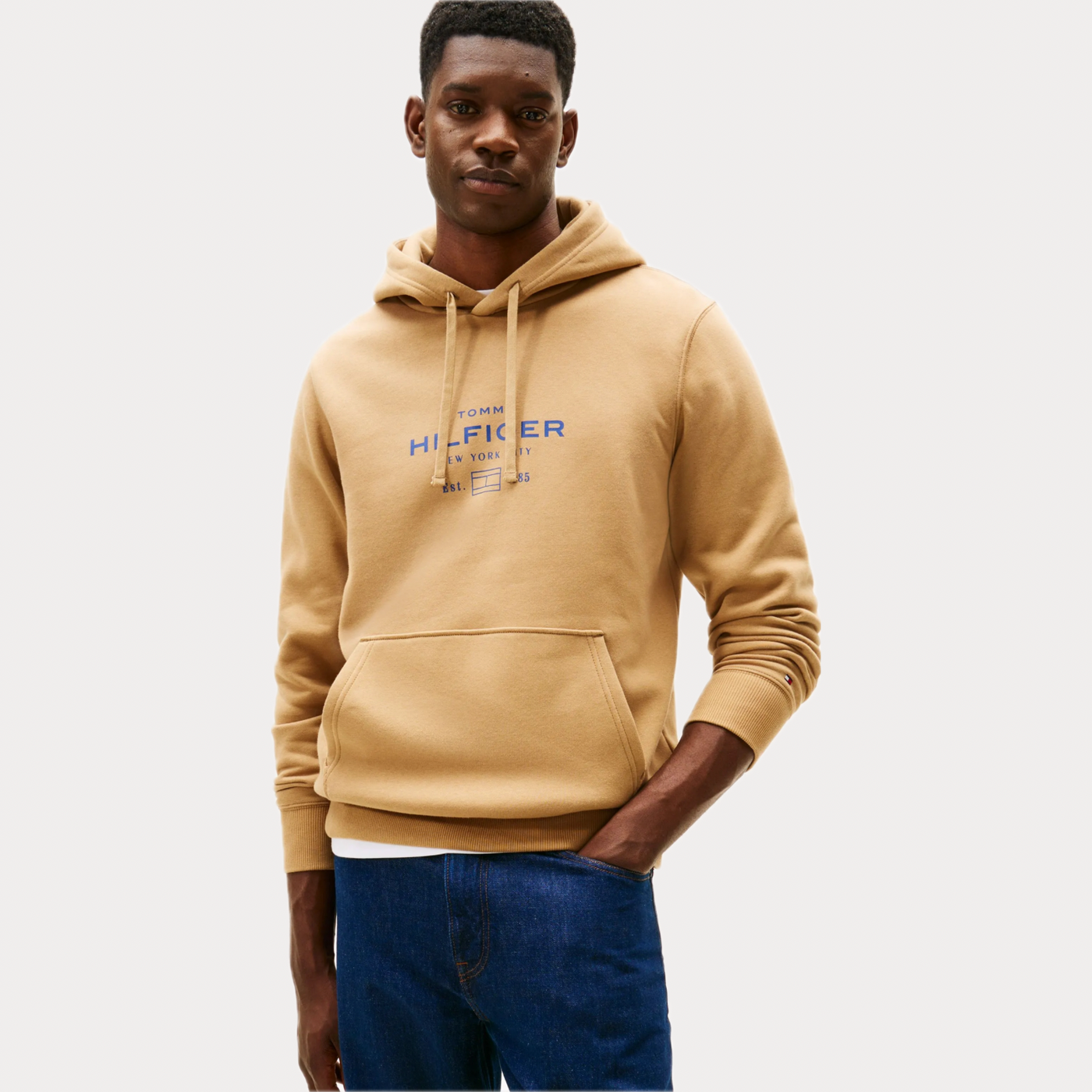 TOMMY HILFIGER - FELPA UOMO CAMMELLO CON CAPPUCCIO