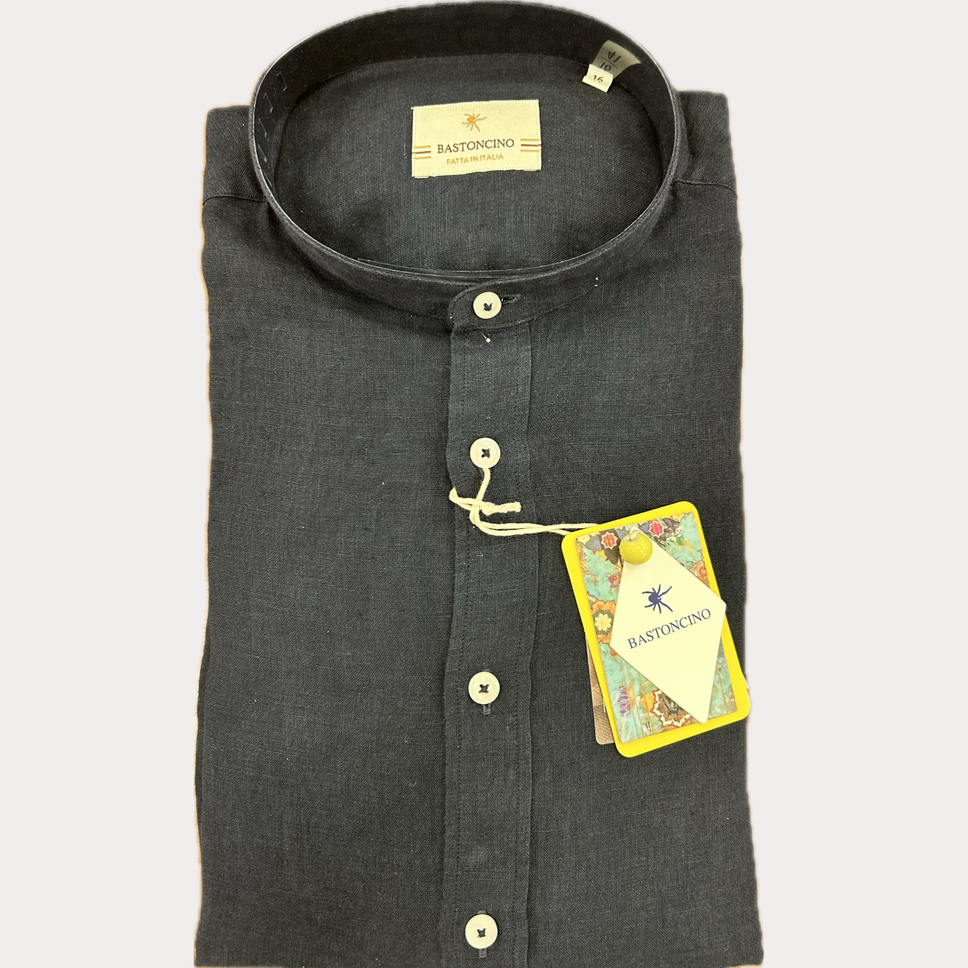 BASTONCINO - CAMICIA UOMO BLU IN LINO COLLO COREANA