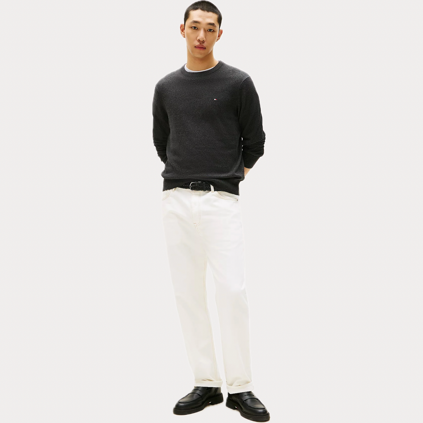 TOMMY HILFIGER - MAGLIA UOMO GRIGIO GIROCOLLO IN MISTO CASHMERE