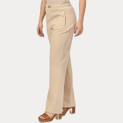FRACOMINA - PANTALONE DONNA BEIGE BOOTCUT CON ELASTICO IN VITA