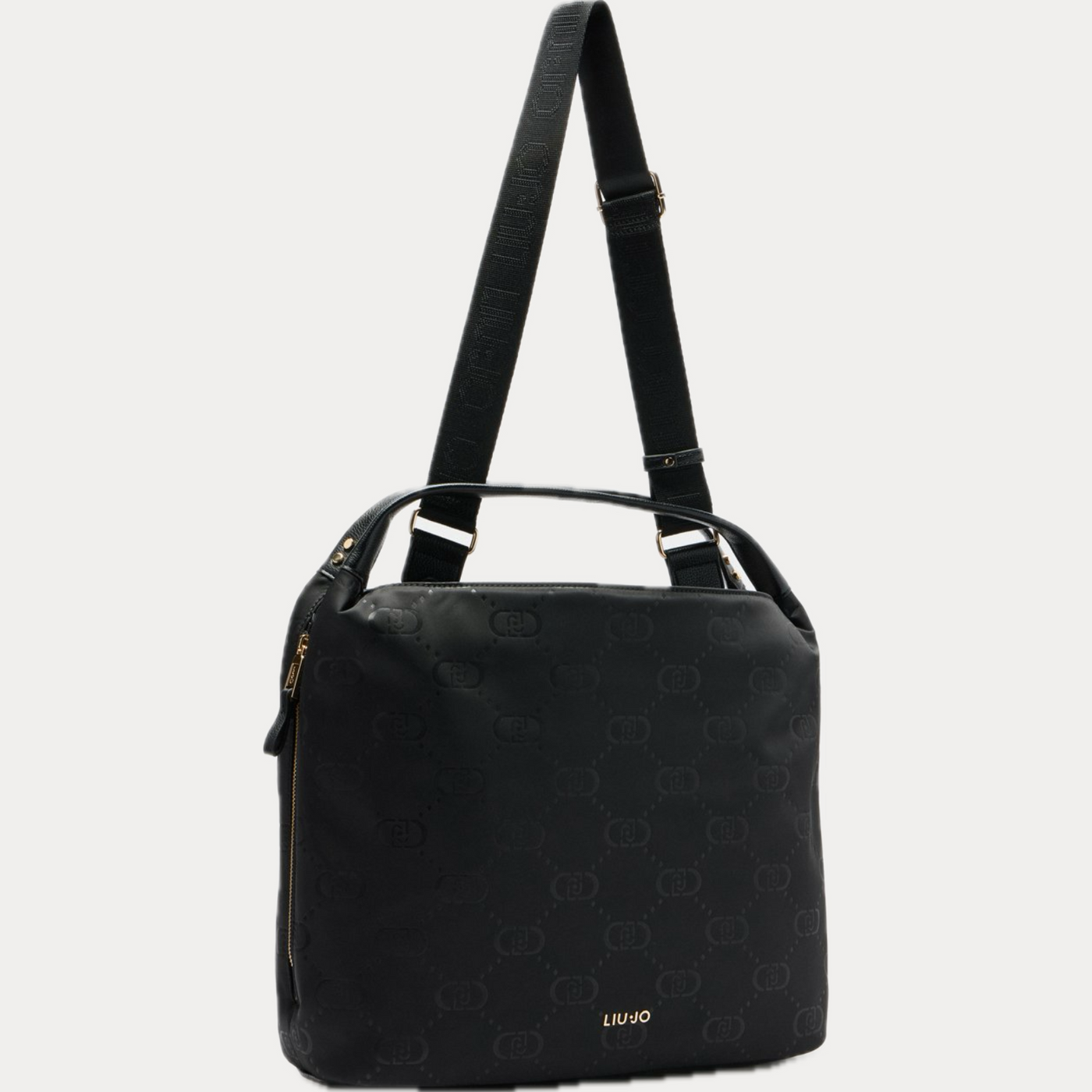 LIUJO - BORSA DONNA NERA HOBO CON LOGO IN NYLON