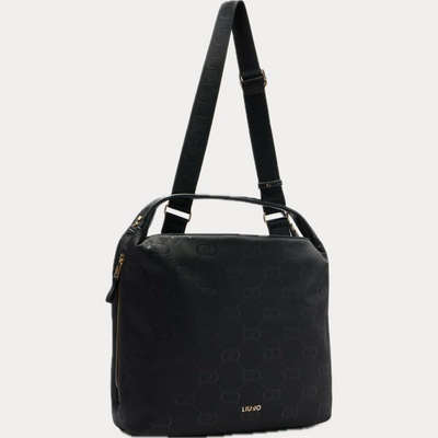 LIUJO - BORSA DONNA NERA HOBO CON LOGO IN NYLON