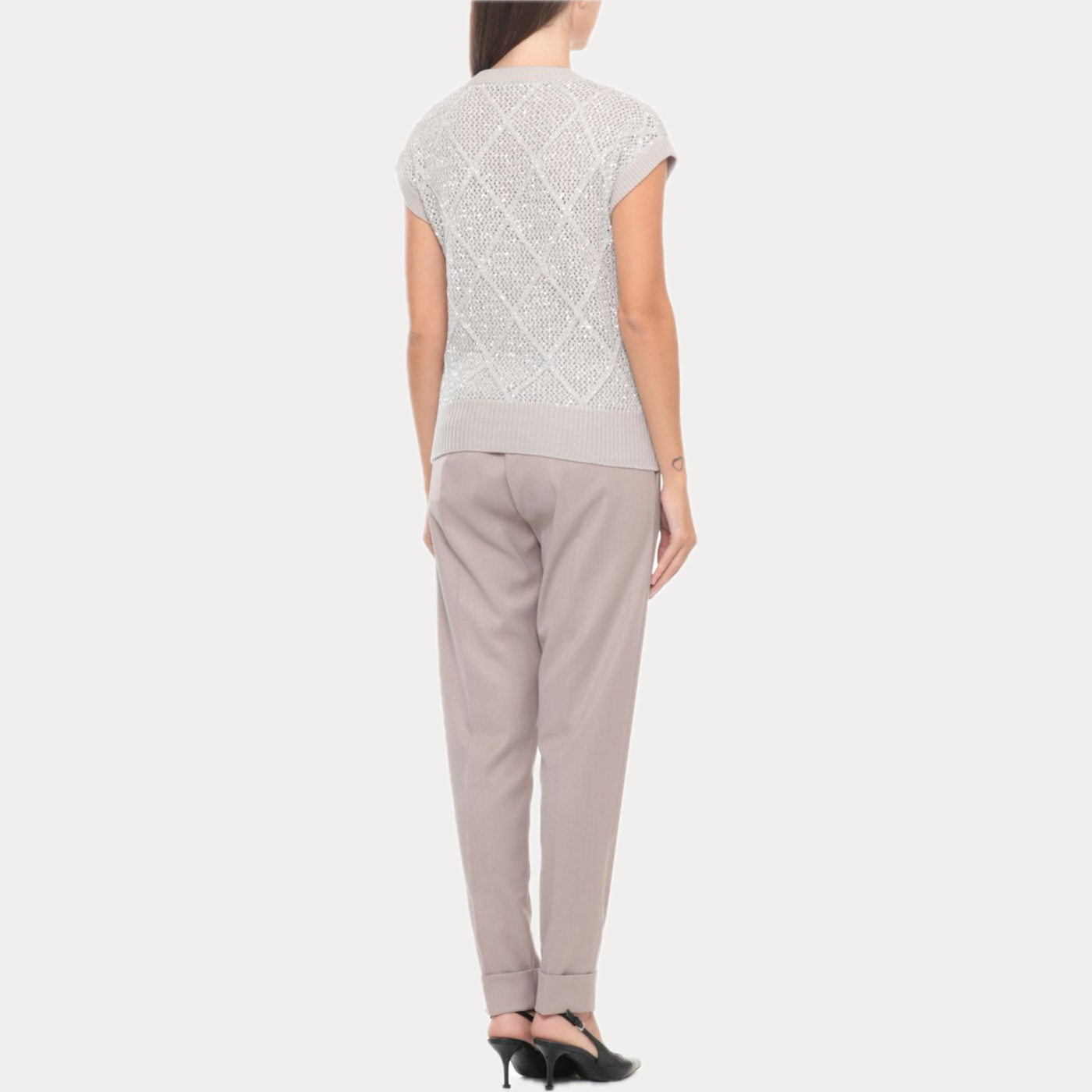 D.EXTERIOR - MAGLIA DONNA GRIGIA IN MISTO LANA E PAILLETTES
