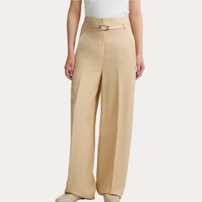 LIUJO - PANTALONE DONNA BEIGE IN MISTO LINO CON CINTURA