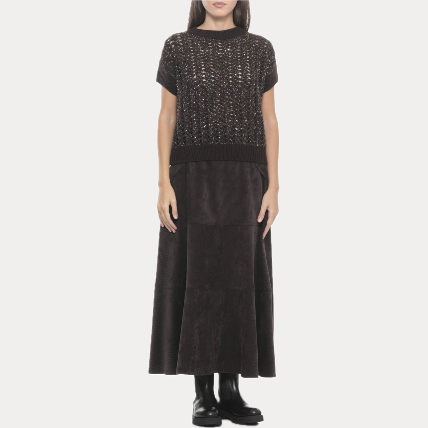 D.EXTERIOR - MAGLIA DONNA MORO MEZZA MANICA CON PAILLETTES