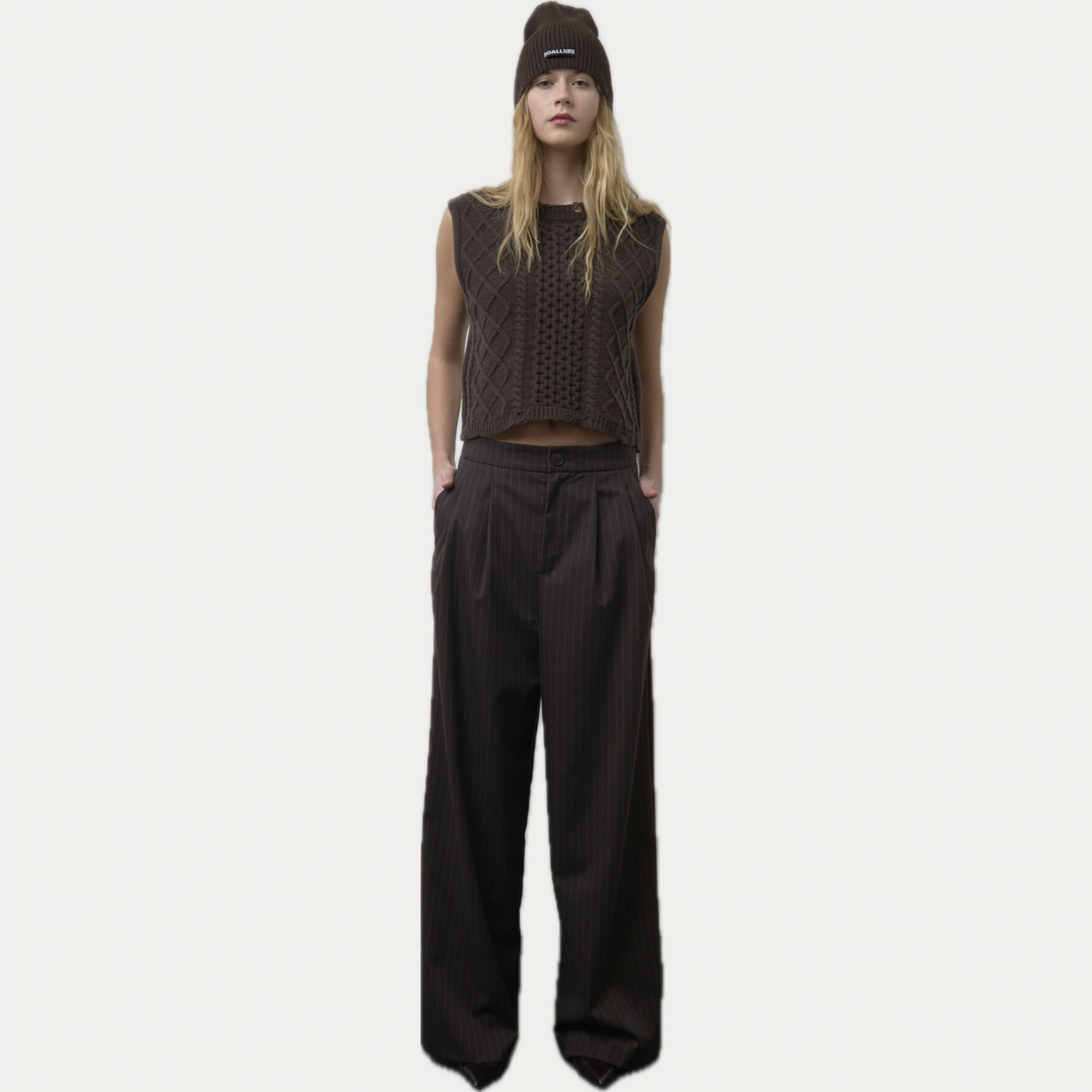 SOALLURE - PANTALONE DONNA FONDENTE IN TESSUTO GESSATO