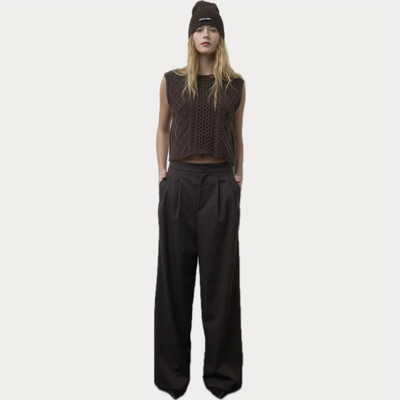 SOALLURE - PANTALONE DONNA FONDENTE IN TESSUTO GESSATO