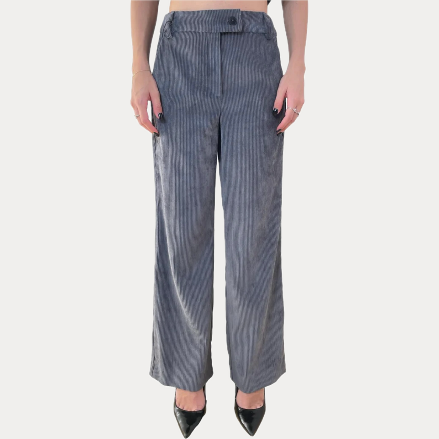 EMME MARELLA - PANTALONE DONNA GRIGIO IN VELLUTO STRETCH A COSTE