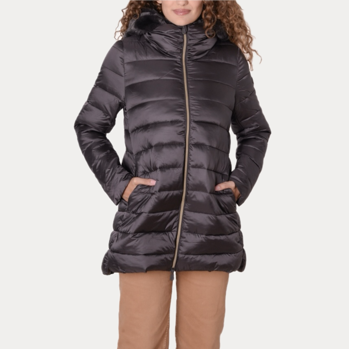 SAVE THE DUCK - PIUMINO DONNA MORO CON INSERTO IN ECOPELLICCIA