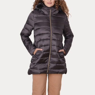 SAVE THE DUCK - PIUMINO DONNA MORO CON INSERTO IN ECOPELLICCIA