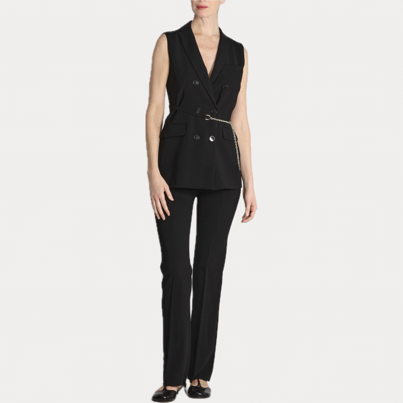 EMME MARELLA - COMPLETO DONNA NERO IN CREPE CON GILET