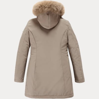 REFRIGIWEAR - PARKA DONNA BEIGE IN TESSUTO TECNICO CON PELLICCIA