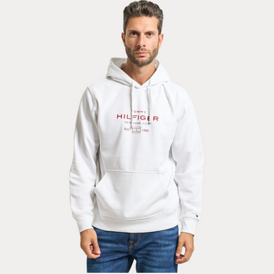TOMMY HILFIGER - FELPA UOMO BIANCA CON CAPPUCCIO