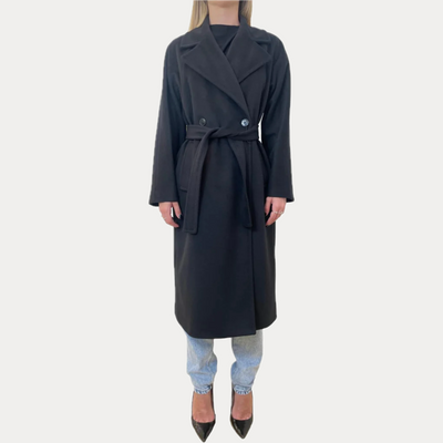 EMME MARELLA - CAPPOTTO DONNA NERO CON CINTURA