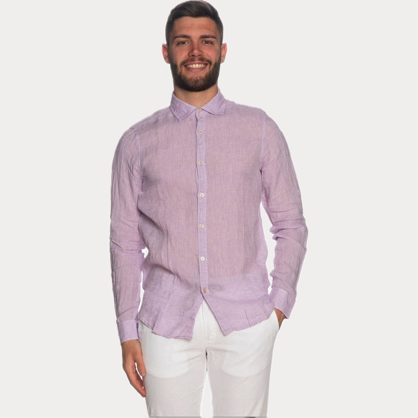 MARK UP - CAMICIA UOMO LAVANDA IN LINO CON COLLO FRANCESE