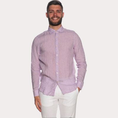 MARK UP - CAMICIA UOMO LAVANDA IN LINO CON COLLO FRANCESE