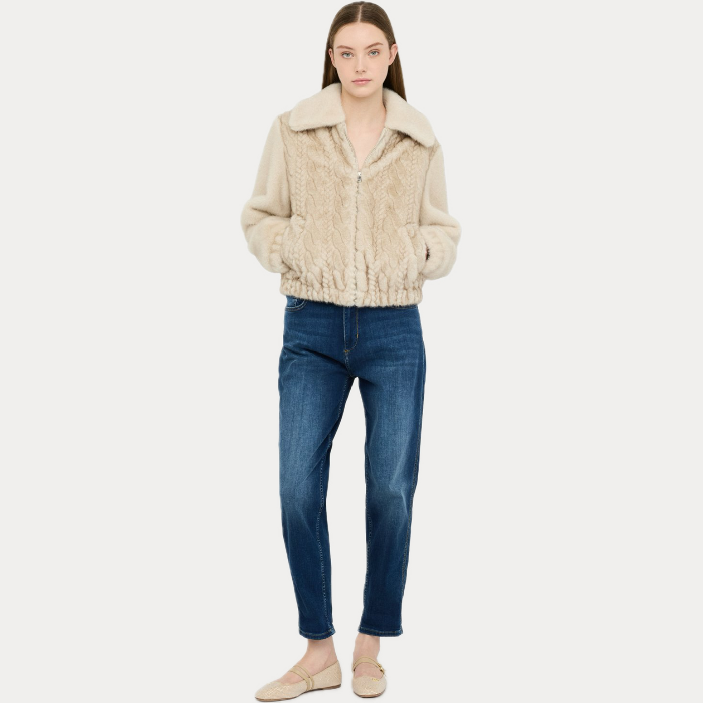 LIUJO - BOMBER DONNA PANNA IN ECOPELLICCIA CON TRECCE