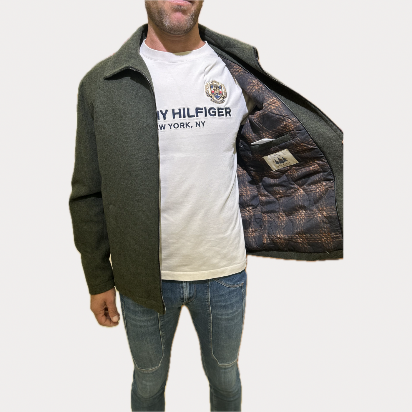 RENAVINE - GIUBBOTTO UOMO MILITARE CON ZIP IN MISTO LANA